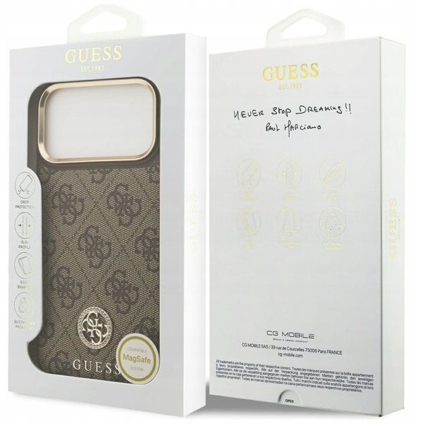 Etui Guess 4G Strass Logo MagSafe do iPhone 17 Pro Max brązowy