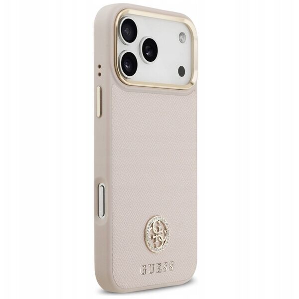 Etui Guess Grained Strass Logo MagSafe do iPhone 17 Pro Max różowy