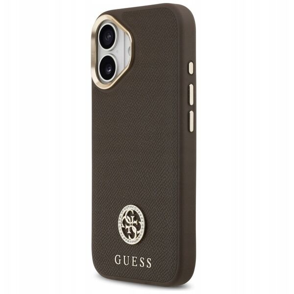 Etui Guess Grained Strass Logo MagSafe do iPhone 17 brązowy