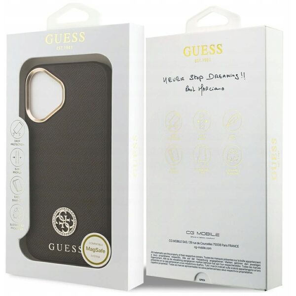Etui Guess Grained Strass Logo MagSafe do iPhone 17 brązowy