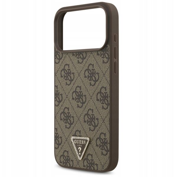 Etui Guess Leather 4G Triangle Strass MagSafe do iPhone 17 Pro Max brązowy