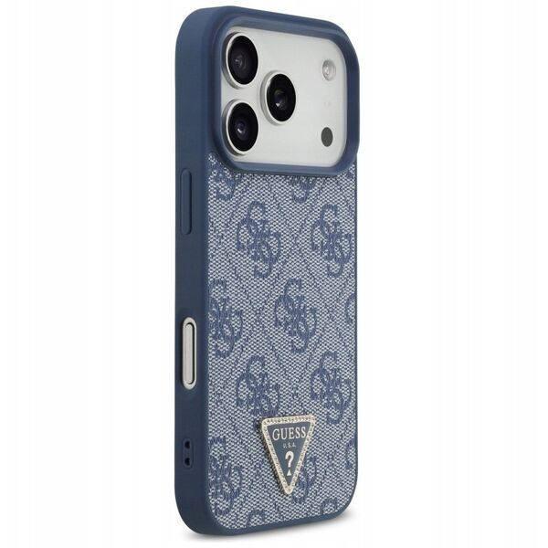 Etui Guess Leather 4G Triangle Strass MagSafe do iPhone 17 Pro niebieski