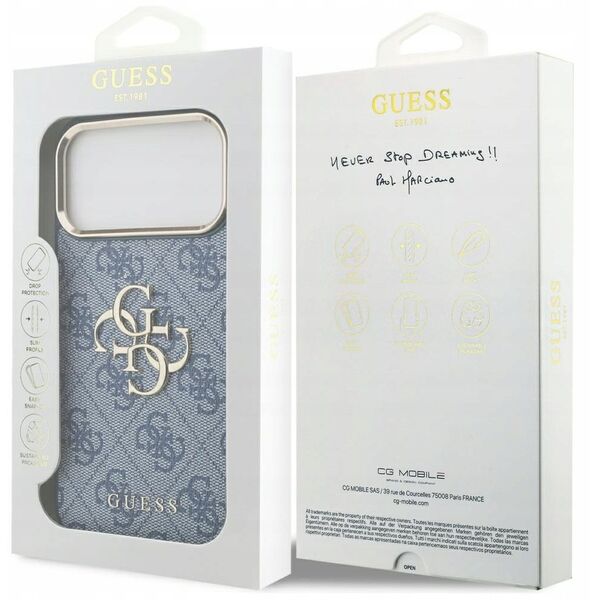 Etui Guess 4G Big 4G Classic Logo do iPhone 17 Pro Max niebieski złoty