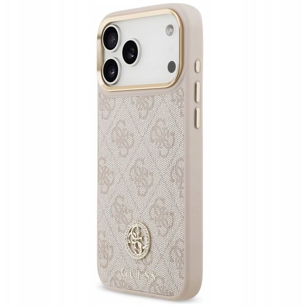 Etui Guess 4G Strass Logo & Big Strap Metal Buttons MagSafe do iPhone 17 Pro Max różowy