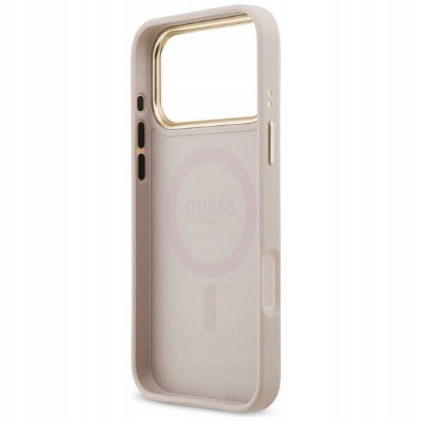 Etui Guess 4G Strass Logo & Big Strap Metal Buttons MagSafe do iPhone 17 Pro Max różowy