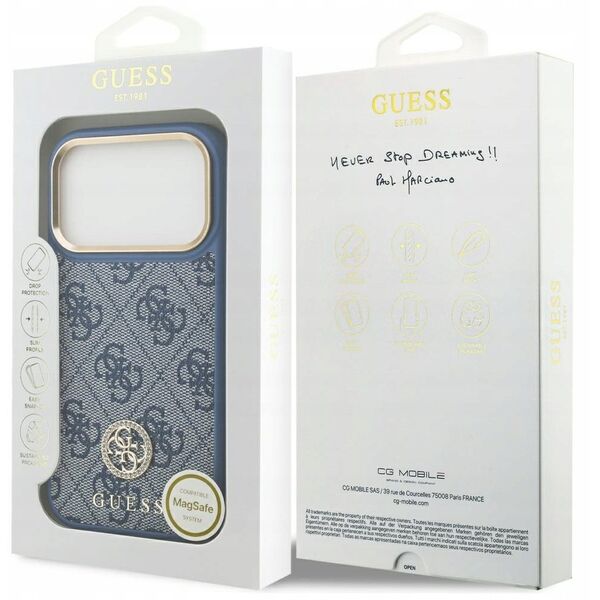 Etui Guess 4G Strass Logo MagSafe do iPhone 17 Pro niebieski