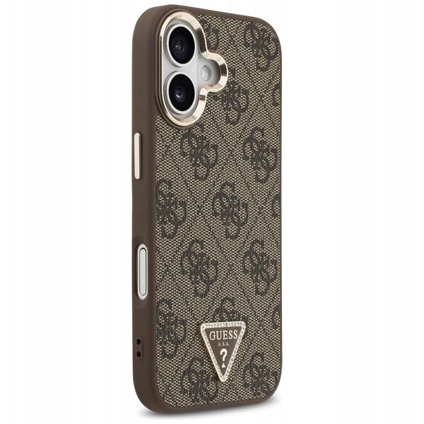 Etui Guess 4G Triangle Logo MagSafe do iPhone 17 brązowy złoty