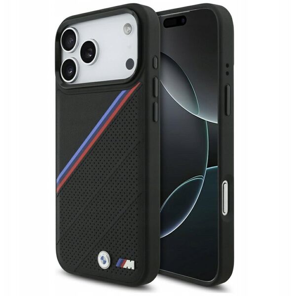 Etui BMW M Tricolor Metal Logo MagSafe do iPhone 17 Pro Max czarny