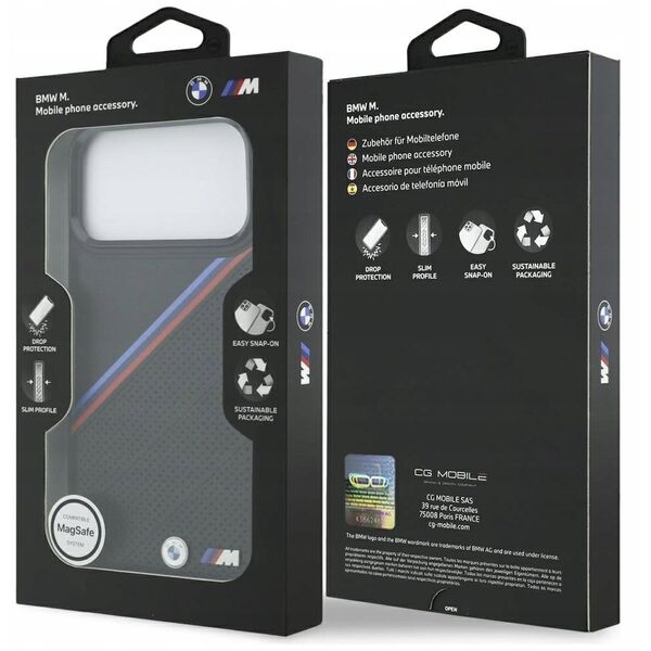 Etui BMW M Tricolor Metal Logo MagSafe do iPhone 17 Pro Max czarny