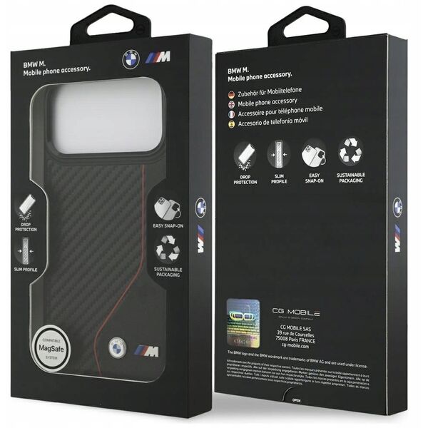 Etui BMW M Carbon Line & Logo MagSafe do iPhone 17 Pro Max czerwony