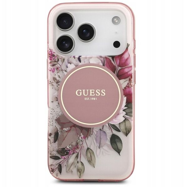 Etui Guess IML Flower & Tonal Circle MagSafe do iPhone 17 Pro różowy