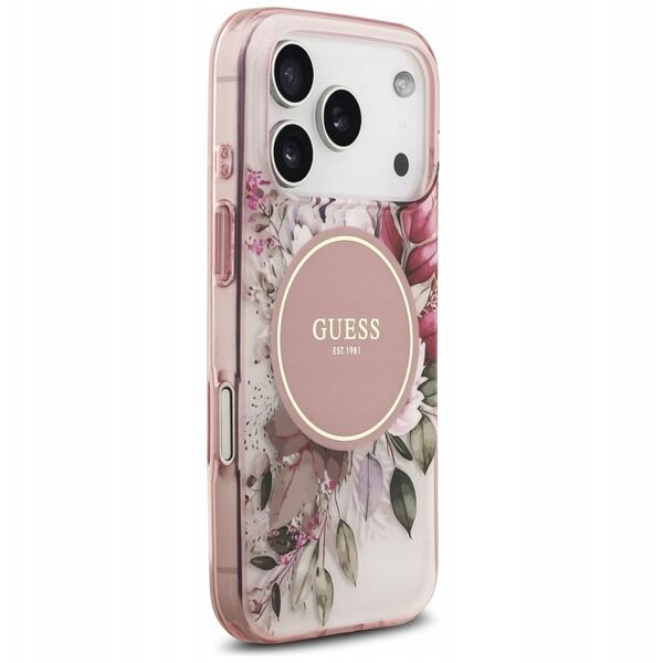 Etui Guess IML Flower & Tonal Circle MagSafe do iPhone 17 Pro różowy