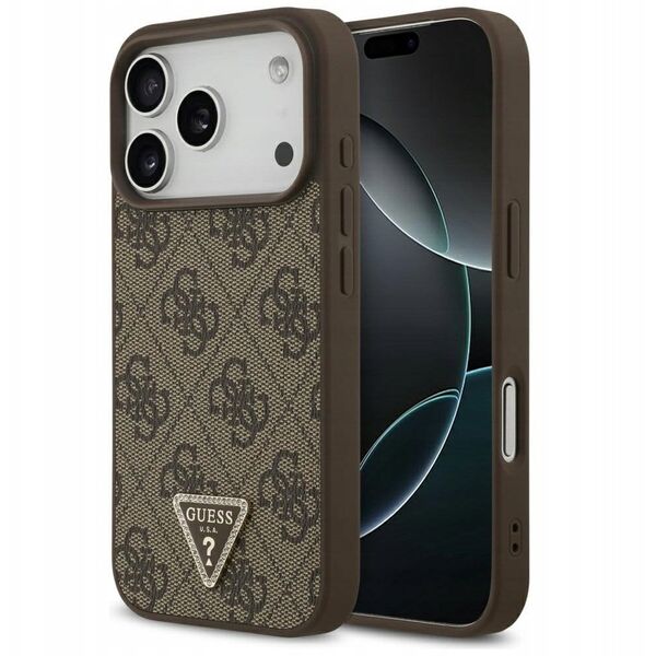 Etui Guess Leather 4G Triangle Strass MagSafe do iPhone 17 Pro brązowy