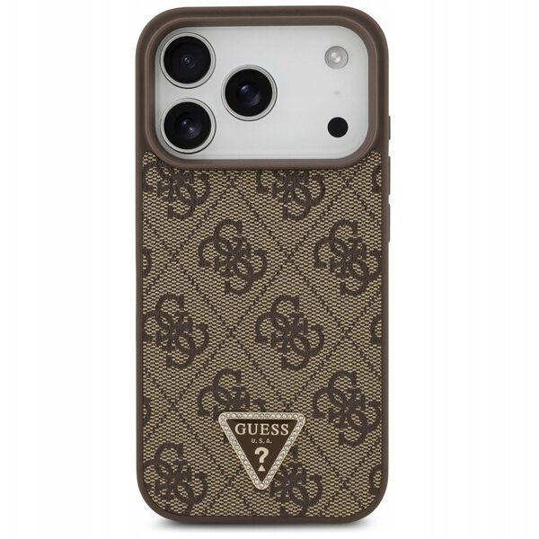 Etui Guess Leather 4G Triangle Strass MagSafe do iPhone 17 Pro brązowy