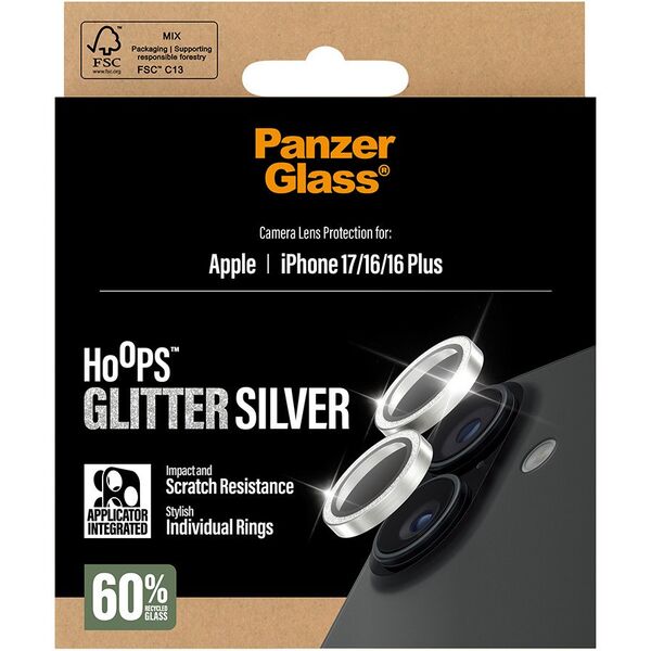 PanzerGlass Hoops Glitter do Apple iPhone 17/16/16 Plus srebrny