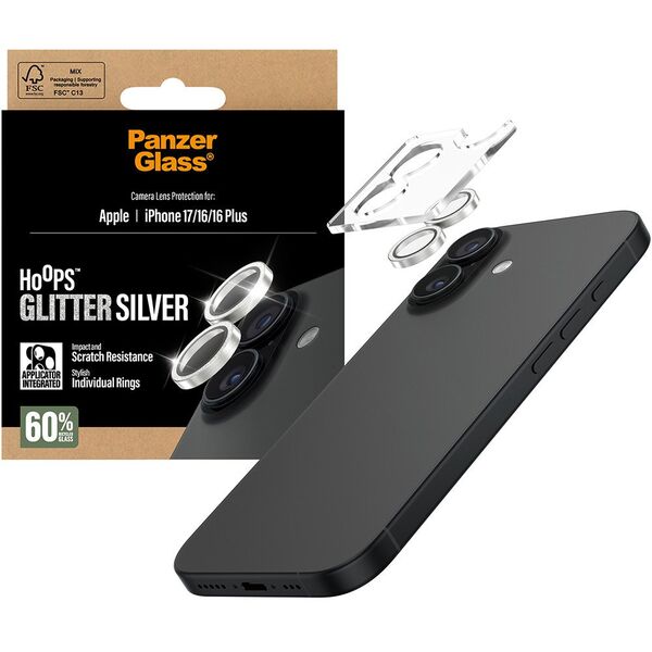 PanzerGlass Hoops Glitter do Apple iPhone 17/16/16 Plus srebrny