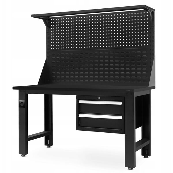 Biurko warsztatowe LOGAN, 1500 x 1700 x 750 mm, All Black: czarne