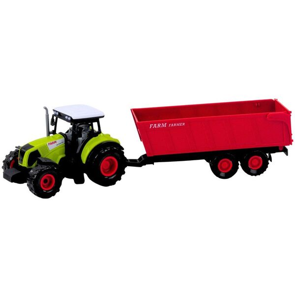 Zestaw Ciężarówka Traktor Z Przyczepą Światła Dźwięki Czerwona