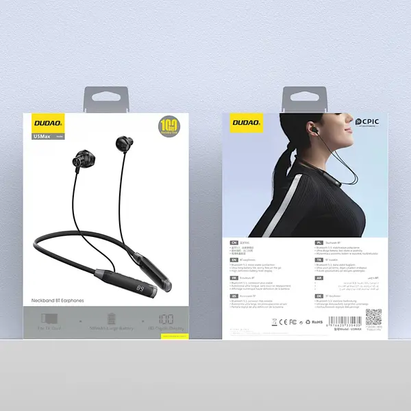 Bezprzewodowe słuchawki dokanałowe Dudao U5 Max Bluetooth 5.0 z pałąkiem na szyję czarne