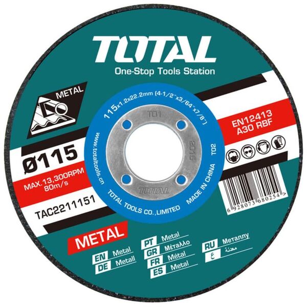 TOTAL ΔΙΣΚΟΣ ΚΟΠΗΣ ΙΝΟΧ - ΜΕΤΑΛΛΟΥ 115 Χ 1.2mm ΣΕ ΜΕΤΑΛΛΙΚΟ ΚΟΥΤΑΚΙ (TAC2211155) ως 12 Άτοκες Δόσεις