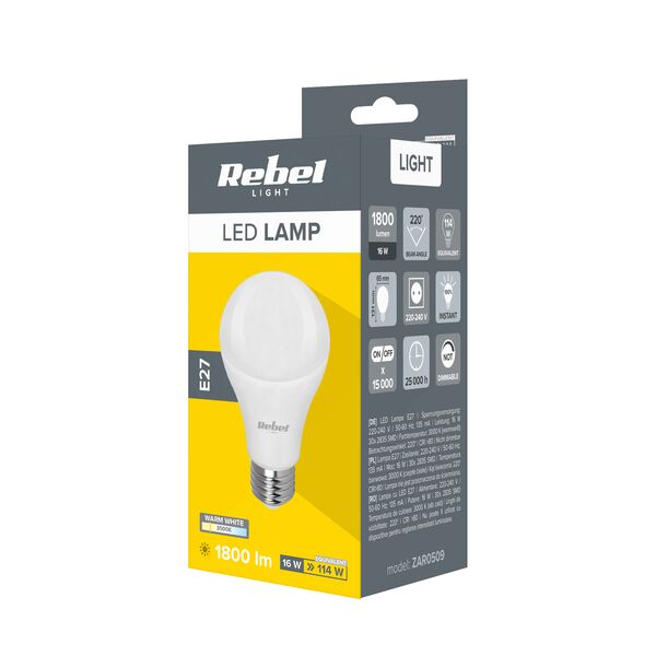 [product / manufacturer] Λάμπα LED E27 A65 16W/230V 3000K Rebel ZAR0509 έως 12 άτοκες Δόσεις