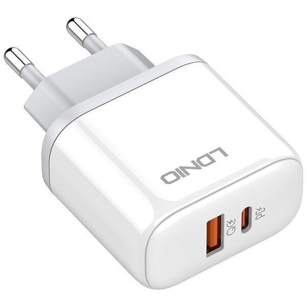 [product / manufacturer] Φορτιστής δικτύου LDNIO A2526C, 45W, 1 x Type-C F, 1 x USB F, PD, QC, PPS, Καλώδιο Type-C to Lightning, λευκό - 40288 έως 12 άτοκες Δόσεις