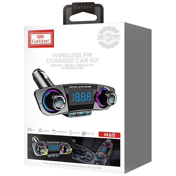 [product / manufacturer] Μεταδότης FM Earldom ЕТ-M60, Bluetooth, USB, 5V/2.0A, Μαυρο - 17384 έως 12 άτοκες Δόσεις