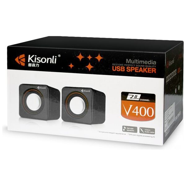 [product / manufacturer] Ηχεία Kisonli V400 2x3W USB, Μαύρο - 22043 έως 12 άτοκες Δόσεις