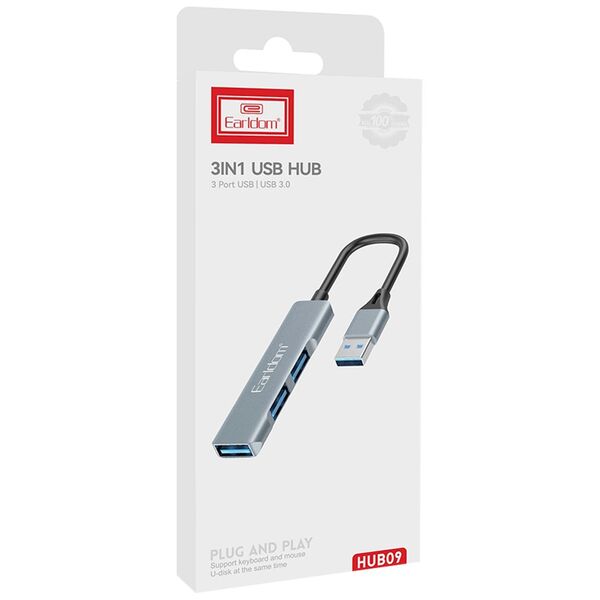 [product / manufacturer] USB hub Earldom ET-HUB09, USB 3.0, 3 θύρες, Γκρί - 40218 έως 12 άτοκες Δόσεις