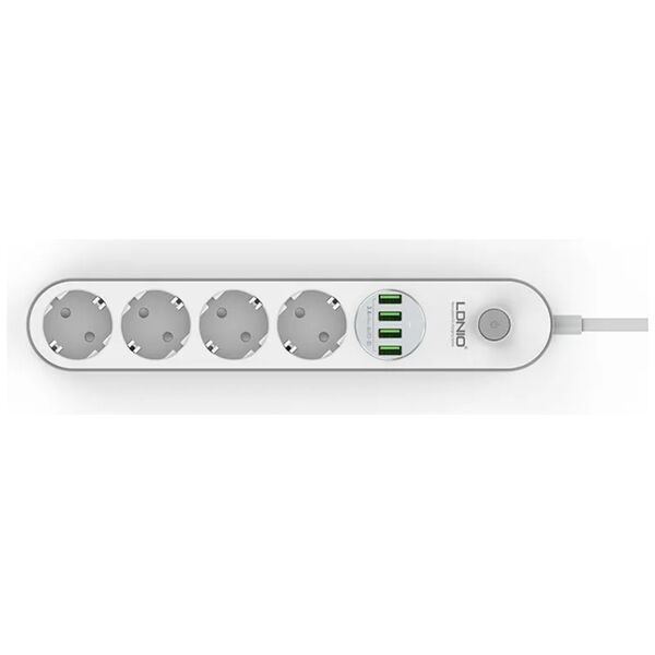 [product / manufacturer] Πολύπριζο LDNIO SE4432, 4 υποδοχές, CEE 7/3, 2500W, 4 x USB F, 2.0m, Λευκο - 40299 έως 12 άτοκες Δόσεις
