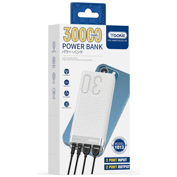 [product / manufacturer] Φορητός Φορτιστής Yookie YO13, 30000mAh, Λευκο - 87062 έως 12 άτοκες Δόσεις
