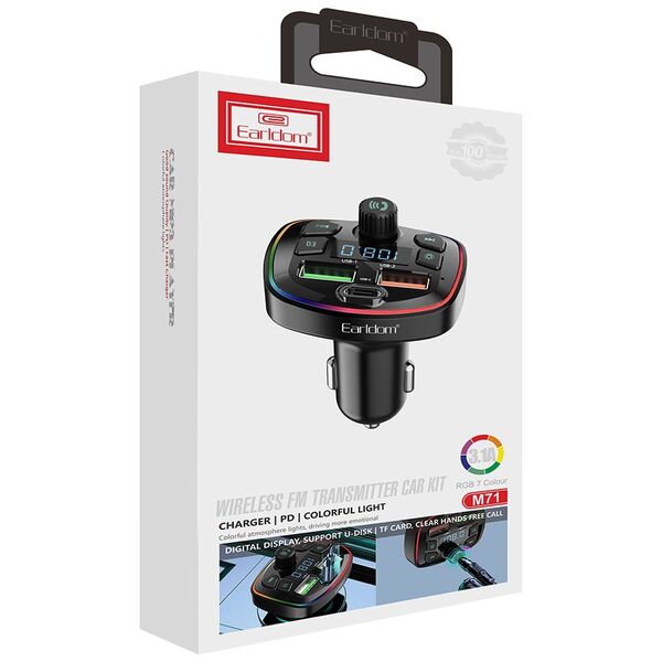 [product / manufacturer] Μεταδότης FM Earldom ЕТ-M71, Bluetooth, USB, 3.1A, Μαυρο - 17721 έως 12 άτοκες Δόσεις