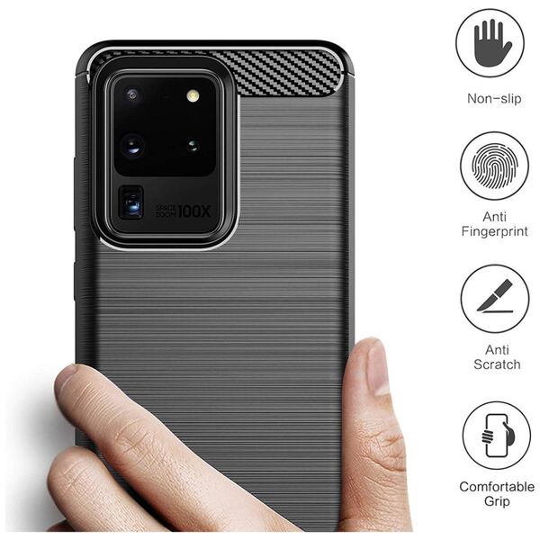 Techsuit Husa pentru Samsung Galaxy S20 Ultra 4G / S20 Ultra 5G - Techsuit Carbon Silicone - Black 5949419062429 έως 12 άτοκες Δόσεις