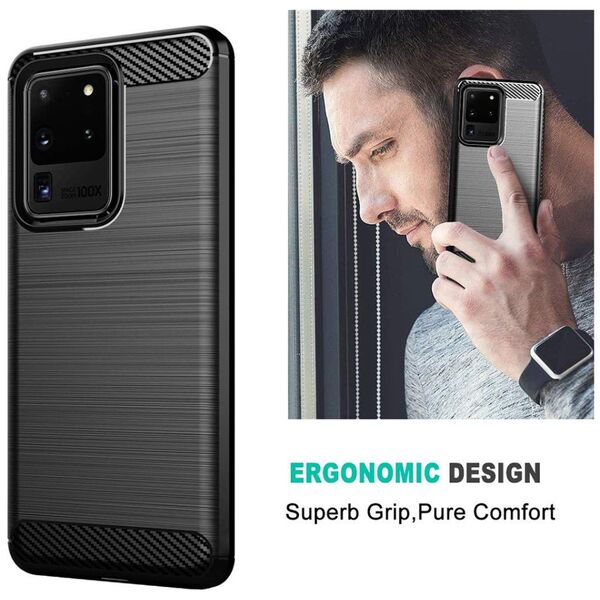 Techsuit Husa pentru Samsung Galaxy S20 Ultra 4G / S20 Ultra 5G - Techsuit Carbon Silicone - Black 5949419062429 έως 12 άτοκες Δόσεις