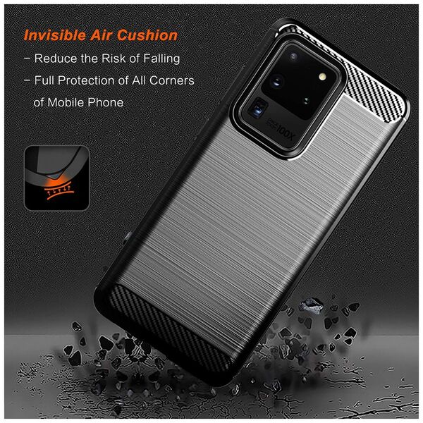 Techsuit Husa pentru Samsung Galaxy S20 Ultra 4G / S20 Ultra 5G - Techsuit Carbon Silicone - Black 5949419062429 έως 12 άτοκες Δόσεις