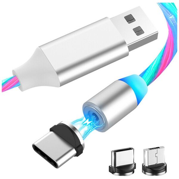 Techsuit Cablu de Incarcare Magnetic USB la Type-C, Micro-USB, Lightning 1m - Techsuit LED Flowing - White 5949419058675 έως 12 άτοκες Δόσεις