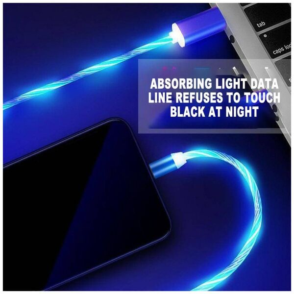 Techsuit Cablu de Incarcare Magnetic USB la Type-C, Micro-USB, Lightning 1m - Techsuit LED Flowing - White 5949419058675 έως 12 άτοκες Δόσεις