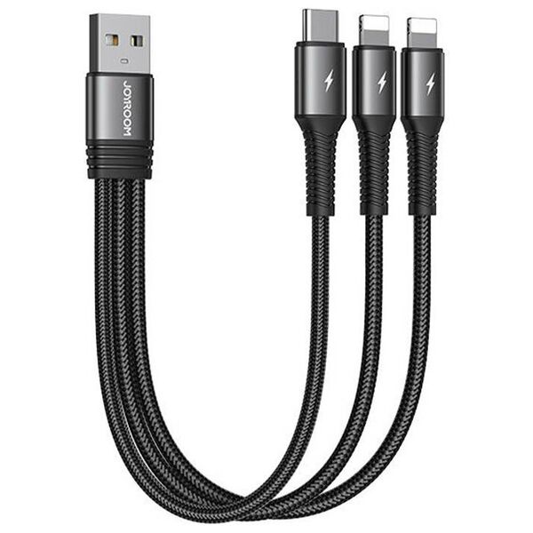 Joyroom USB cable Joyroom S-01530G10 3in1 USB-C / 2x Lightning 3.5A 0.15m (black) 039210 έως και 12 άτοκες δόσεις