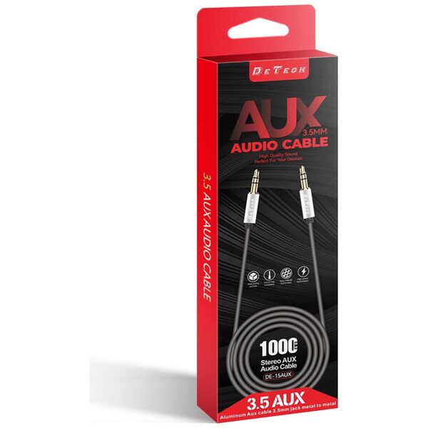 Καλώδιο ήχου DeTech DE-15AUX, υποδοχή 3.5mm, M / M, 1.0m, Μαύρο - 40273