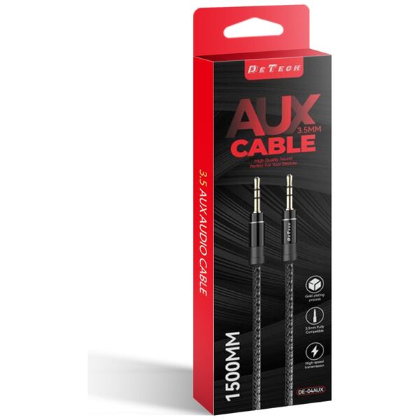 Καλώδιο ήχου DeTech DE-04AUX, υποδοχή 3.5mm, M/M, 1.0m, Μαύρο - 40275
