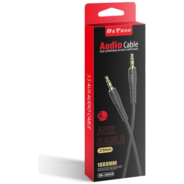 Καλώδιο ήχου DeTech DE-10AUX, υποδοχή 3.5mm, M/M, 1.0m, Μαύρο - 40276