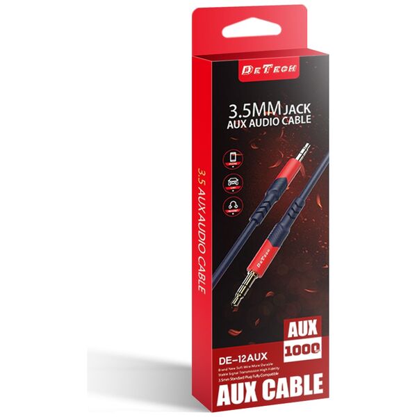 Καλώδιο ήχου DeTech DE-12AUX, υποδοχή 3.5mm, M/M, 1.0m, Μαύρο - 40278