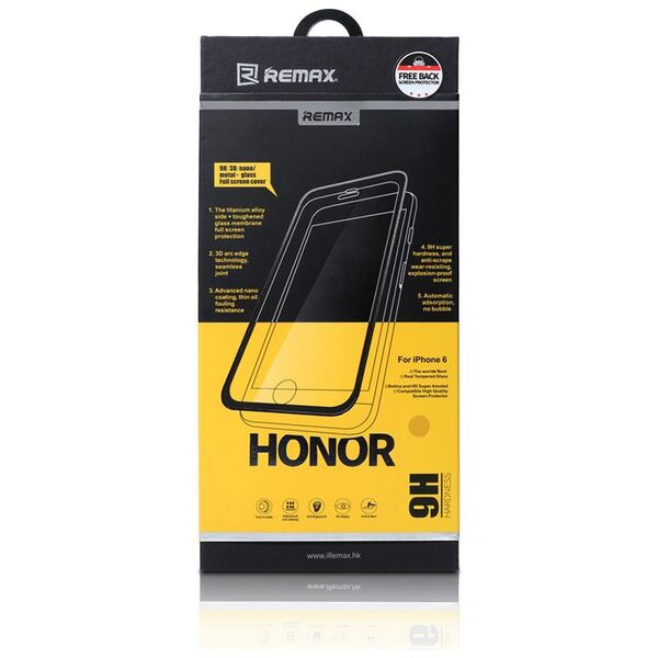 Tempered glass Remax Honor, Για iPhone 6 / 6S Plus, Μεταλλική λωρίδα, 0,3mm, Ασήμι - 52312