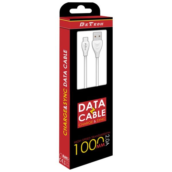 Kαλώδιο δεδομένων DeTech DE-24M, Micro USB, 1.0m, λευκό - 14126