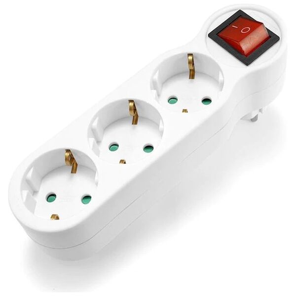 Electric Power Strip No brand, 1 to 3 way, 220V, With switch, Without cable, White - 17709