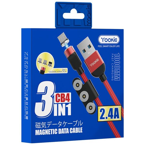 Μαγνητικός καλώδιο δεδομένων Yookie CB4, 3in1, Micro USB, Lightning, Type-C, 1.0m,  Διαφορετικά χρώματα - 40152