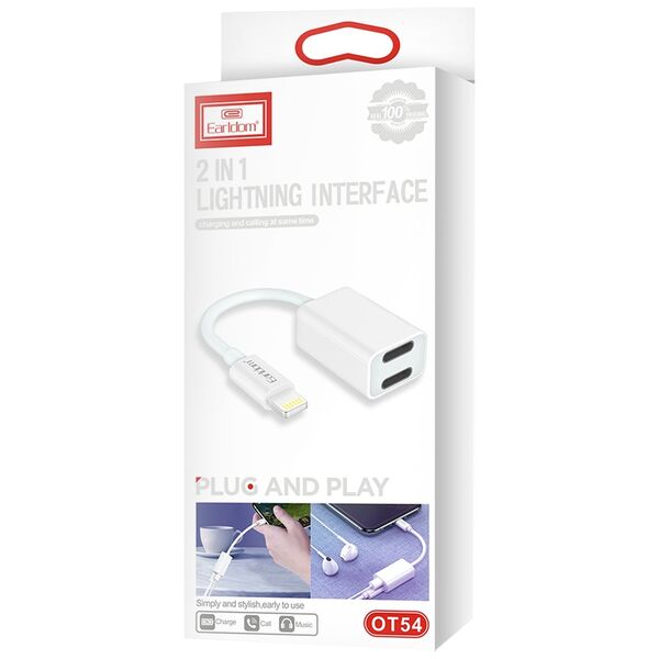 Προσαρμογέας Earldom ЕТ-ОТ54, αστραπή έως 2 x Lightning F, λευκό - 40213