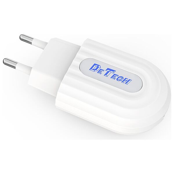 Φορτιστής δικτύου, DeTech, DE-28i, 5V/2.4A, 220V, Universal, 1 x USB, καλώδιο Lightning, 1.0m, λευκό - 14134