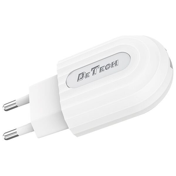 Φορτιστής δικτύου, DeTech, DE-28i, 5V/2.4A, 220V, Universal, 1 x USB, καλώδιο Lightning, 1.0m, λευκό - 14134