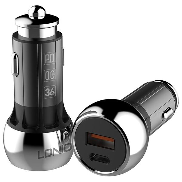 Φορτιστή αυτοκινήτου LDNIO C1, 1xUSB QC3.0, 1xType-C PD, με καλώδιο Micro USB, Γκρί - 40076